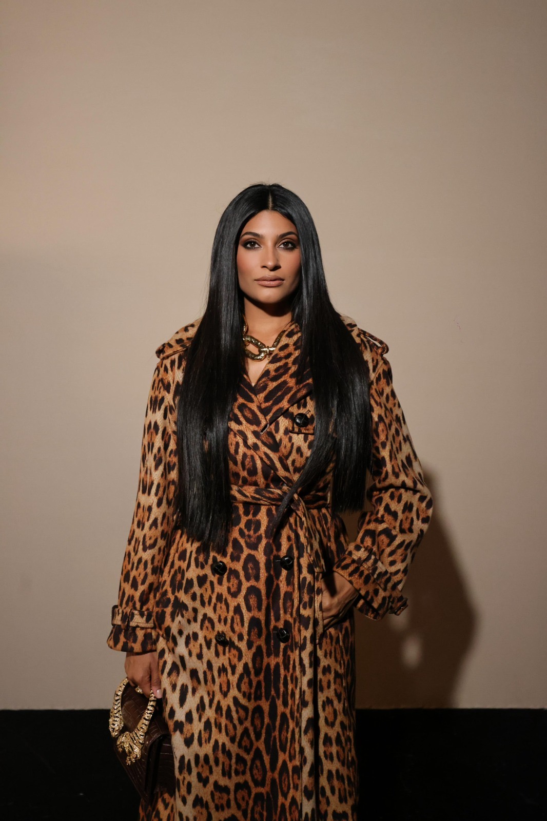 Farhana Bodi Slays Milan Fashion Week in Fierce Leopard Print at Roberto Cavalli Show